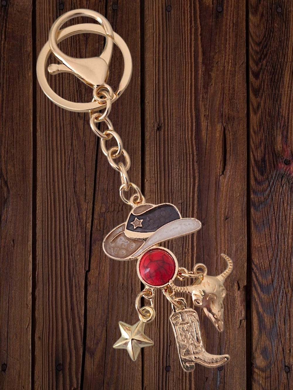 Western Bag Charm / Keychain with Brown Hat & Charms